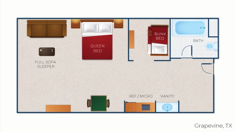 The floor plan for the Wolf Den Suite(balcony/patio)